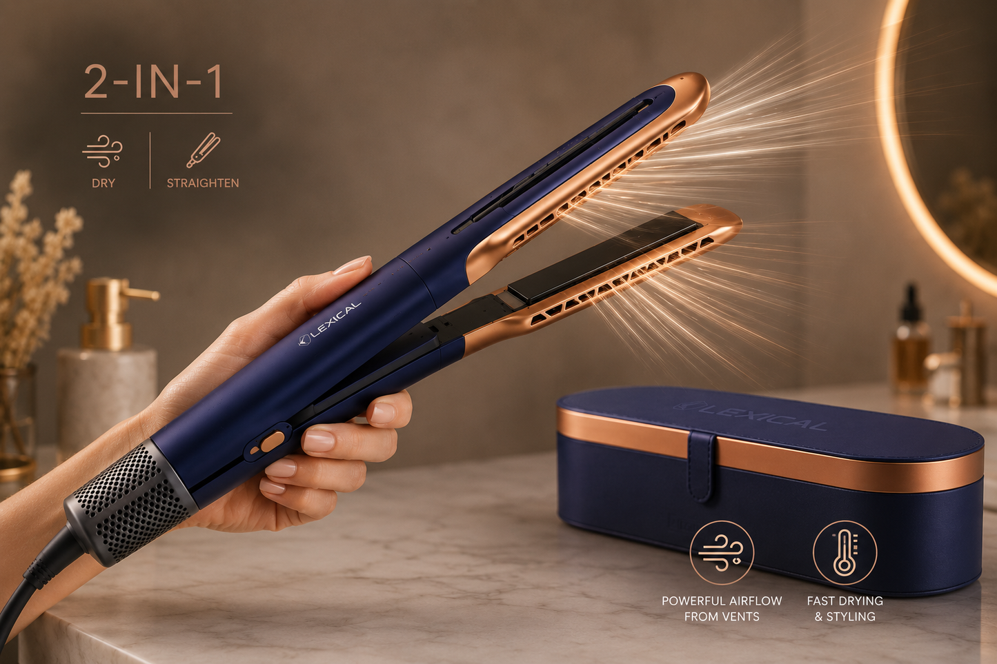 Lexical 2-in-1 High-Speed BLDC Hair Dryer & Hair Straightener | Ionic Hot Air Styler
