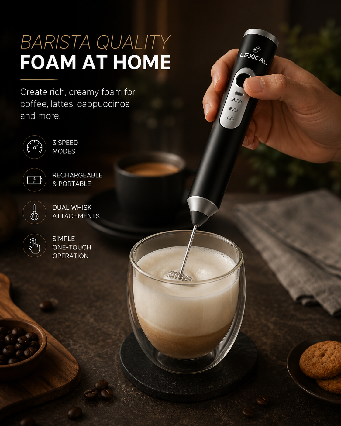 LEXICAL Electric Milk Frother & Coffee Whisk