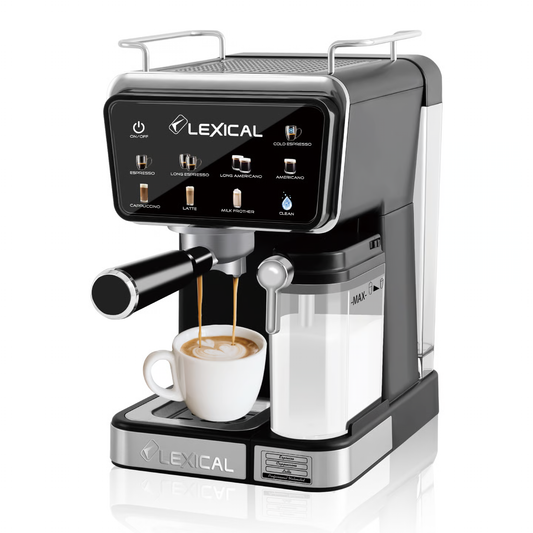 Lexical 1350W Espresso Coffee Machine | Milk Frother & Coffee Powder System