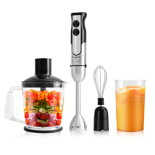 Lexical 4-in-1 Hand Blender | 800W Stainless Steel Stick Blender with Chopper Bowl, Egg Whisk & Measuring Cup